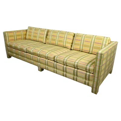 Pre-owned Henredon Vintage Mcm To Modern Yellow & Chartreuse Plaid Tuxedo Sofa By