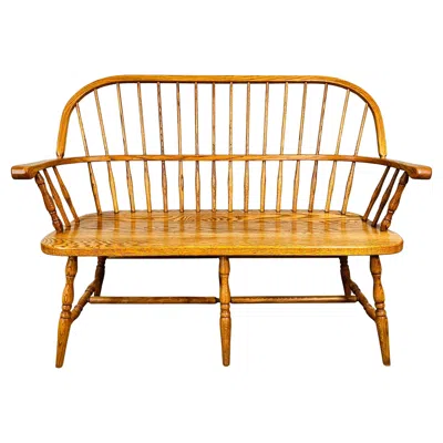 Pre-owned Henredon Vintage Oak Windsor Spindle Back Prosper's Bench Or Settee 1970s In Brown