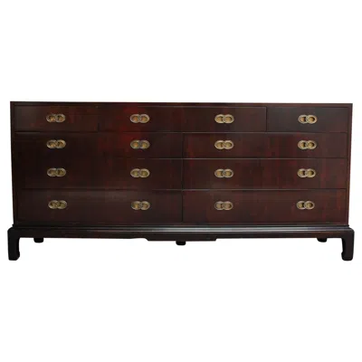 Pre-owned Henredon Vintage Stained Satinwood Nine-drawer Dresser With Brass Pulls By  In Brown