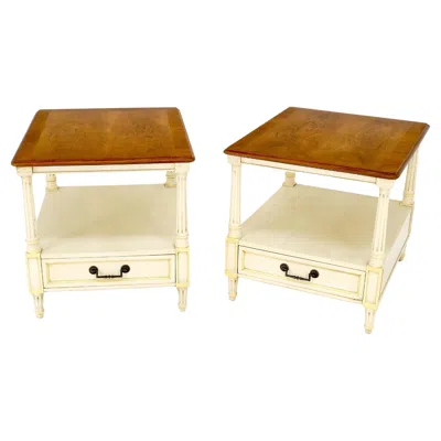 Pre-owned Henredon Walnut Banded Tops One Drawer End Tables Night Stands Mint! In Brown