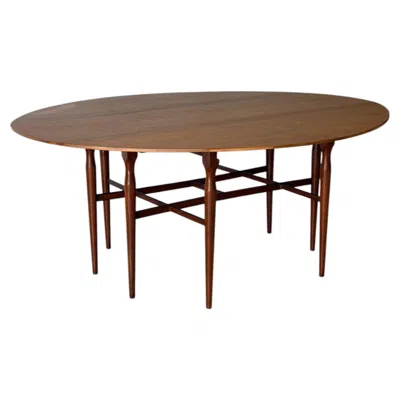 Pre-owned Henredon Walnut Extendable Oval Drop-leaf Gateleg Dining Table Vintage 1960s In Brown