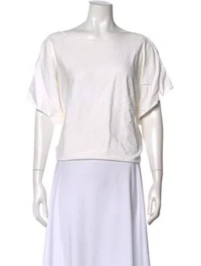 Pre-owned Henri Bendel Bateau Neckline Short Sleeve Top In White