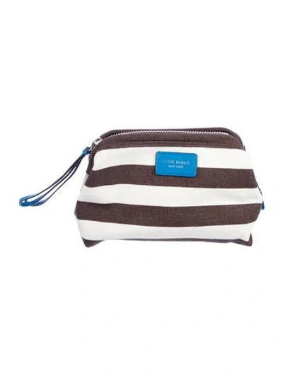 Pre-owned Henri Bendel Canvas Striped Cosmetics Bag In Brown
