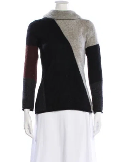 Pre-owned Henri Bendel Cashmere Colorblock Pattern Sweater In Black