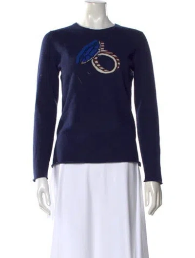 Pre-owned Henri Bendel Cashmere Graphic Print Sweater In Blue