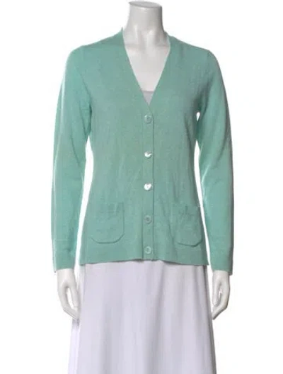 Pre-owned Henri Bendel Cashmere V-neck Sweater In Green