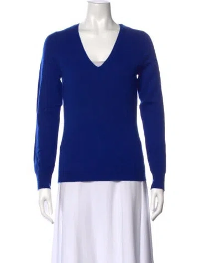Pre-owned Henri Bendel Cashmere V-neck Sweater W/ Tags In Blue