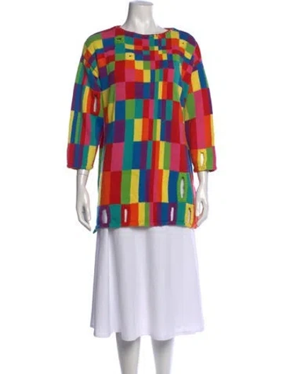 Pre-owned Henri Bendel Colorblock Pattern Crew Neck Top In Multi
