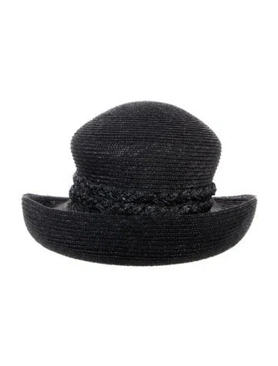 Pre-owned Henri Bendel Embellished Straw Sun Hat In Black