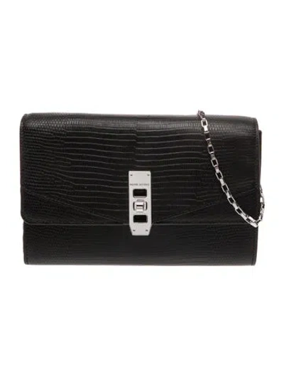Pre-owned Henri Bendel Embossed Leather Shoulder Bag In Black