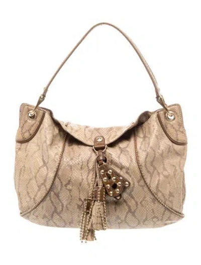 Pre-owned Henri Bendel Embossed Leather Shoulder Bag Vintage In Neutral