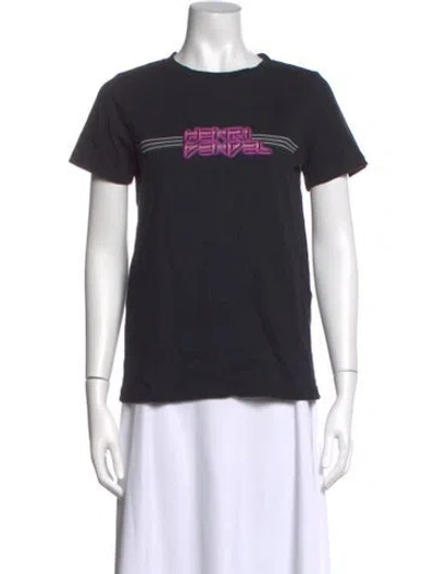 Pre-owned Henri Bendel Graphic Print Crew Neck T-shirt In Black