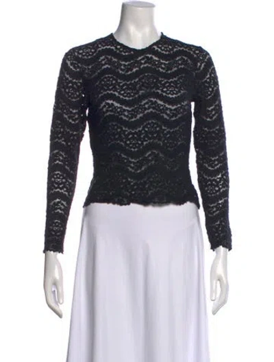 Pre-owned Henri Bendel Lace Pattern Crew Neck Top In Black