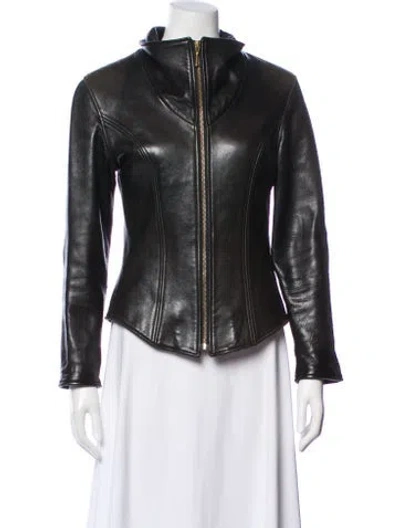 Pre-owned Henri Bendel Leather Biker Jacket In Gray