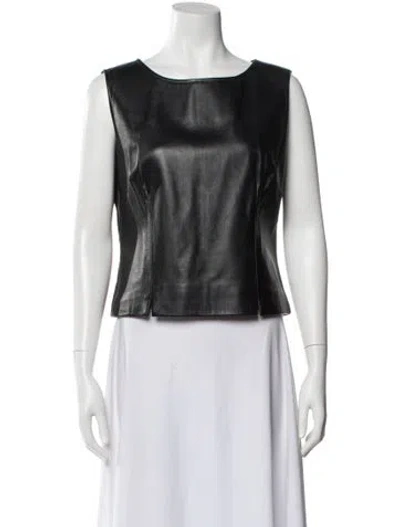 Pre-owned Henri Bendel Leather Crew Neck Top In Black