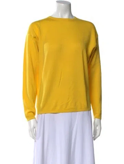 Pre-owned Henri Bendel Merino Wool Bateau Neckline Sweater In Yellow