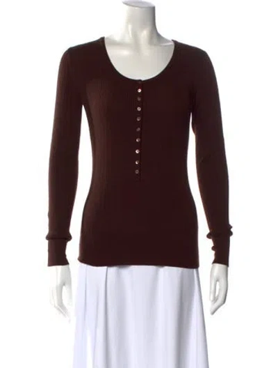 Pre-owned Henri Bendel Merino Wool Scoop Neck Sweater In Brown