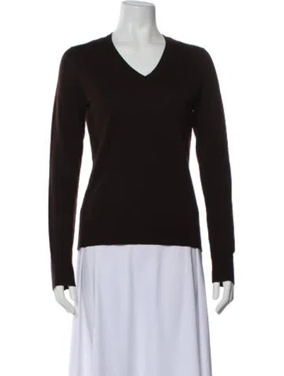 Pre-owned Henri Bendel Merino Wool V-neck Sweater In Black