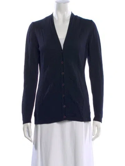 Pre-owned Henri Bendel Merino Wool V-neck Sweater In Blue