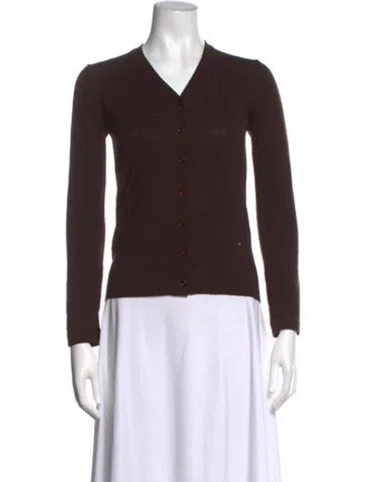 Pre-owned Henri Bendel Merino Wool V-neck Sweater In Brown