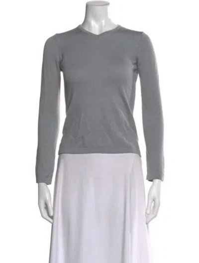 Pre-owned Henri Bendel Merino Wool V-neck Sweater In Gray