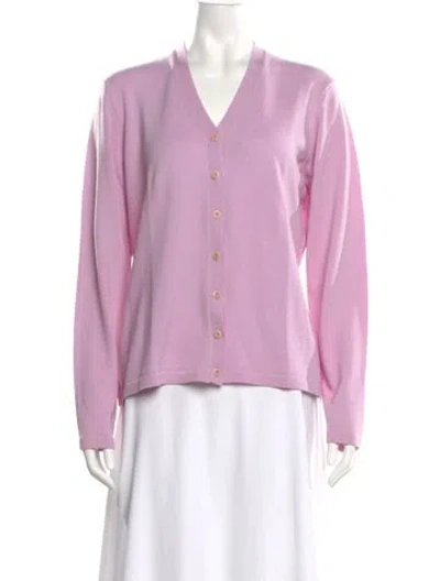 Pre-owned Henri Bendel Merino Wool V-neck Sweater In Pink