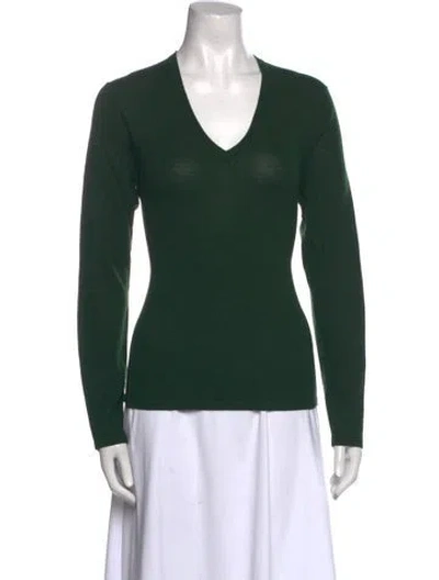 Pre-owned Henri Bendel Merino Wool V-neck Sweater W/ Tags In Green