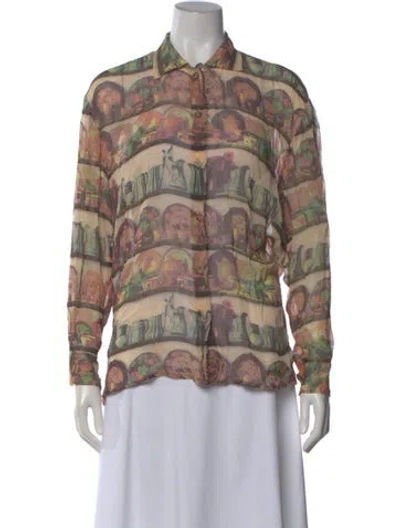 Pre-owned Henri Bendel Printed Long Sleeve Blouse In Neutral
