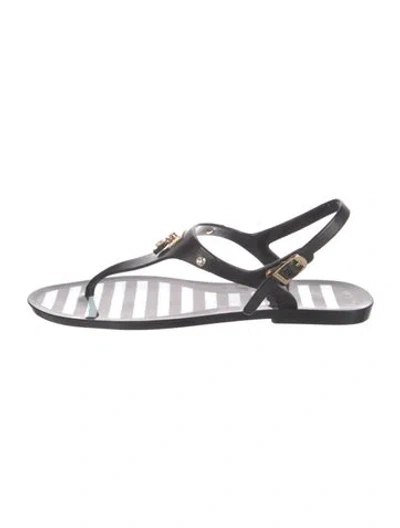 Pre-owned Henri Bendel Rubber Printed T-strap Sandals In Black