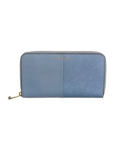 Pre-owned Henri Bendel Saffiano Leather Continental Wallet In Blue