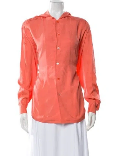 Pre-owned Henri Bendel Silk Long Sleeve Button-up Top In Orange