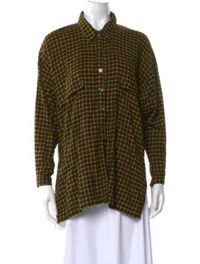 Pre-owned Henri Bendel Silk Plaid Print Button-up Top In Multi