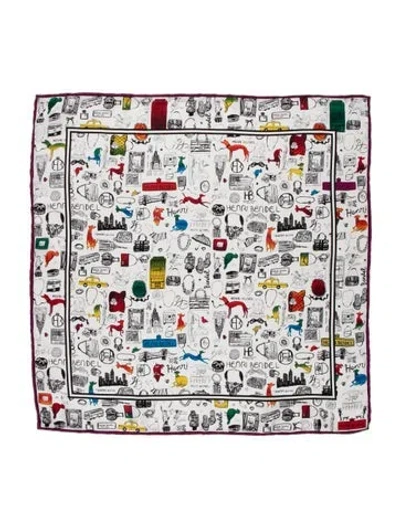 Pre-owned Henri Bendel Silk Printed Scarf In White