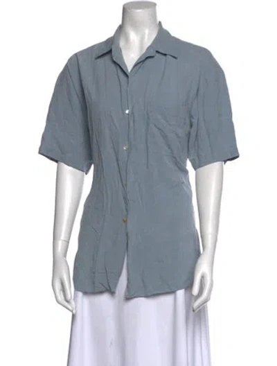 Pre-owned Henri Bendel Silk Short Sleeve Button-up Top In Blue