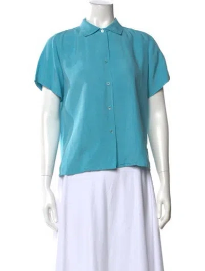 Pre-owned Henri Bendel Silk Short Sleeve Button-up Top In Blue