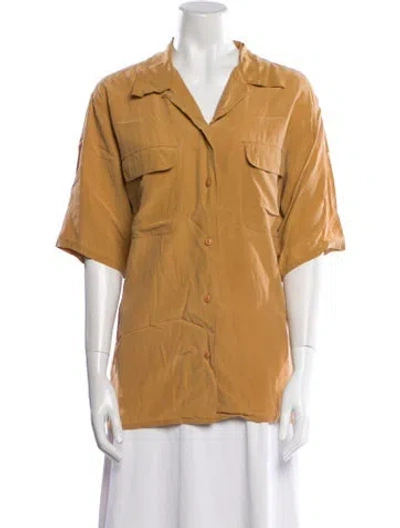 Pre-owned Henri Bendel Silk Short Sleeve Button-up Top In Neutral