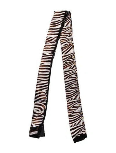 Pre-owned Henri Bendel Silk Striped Scarf In Brown