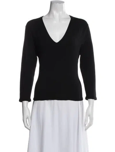 Pre-owned Henri Bendel Silk V-neck Sweater In Black