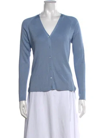 Pre-owned Henri Bendel Silk V-neck Sweater In Blue