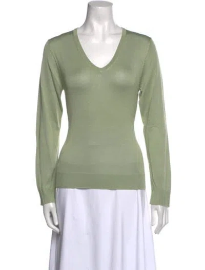Pre-owned Henri Bendel Silk V-neck Sweater In Green