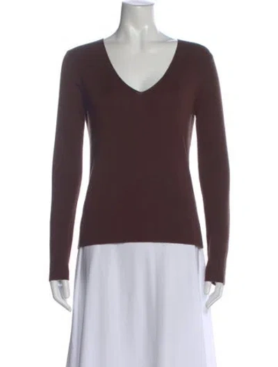 Pre-owned Henri Bendel Silk V-neck Top W/ Tags In Brown