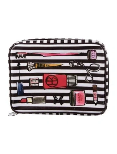 Pre-owned Henri Bendel Stripe Printed Cosmetic Bag In Brown