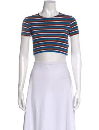 Pre-owned Henri Bendel Striped Crew Neck Crop Top In White