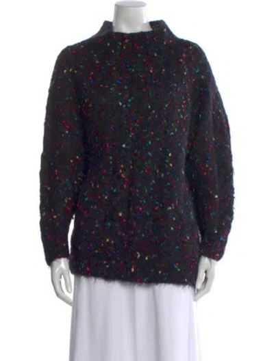 Pre-owned Henri Bendel Tweed Pattern Mock Neck Sweater In Black