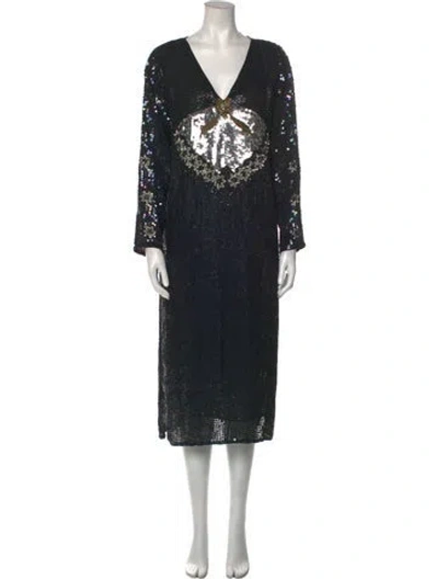 Pre-owned Henri Bendel Vintage Midi Length Dress In Black