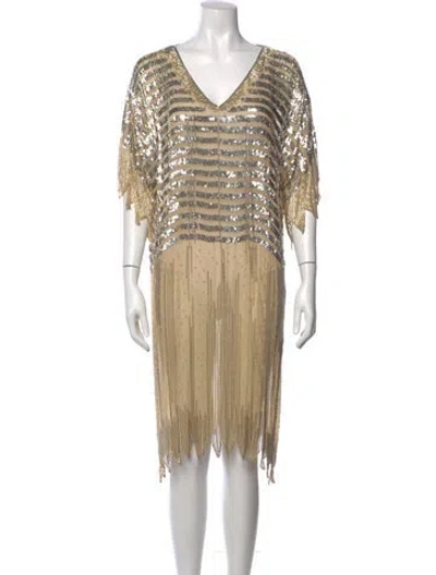Pre-owned Henri Bendel V-neck Knee-length Dress In Neutral