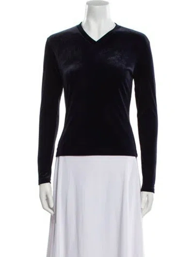 Pre-owned Henri Bendel V-neck Long Sleeve Top W/ Tags In Blue