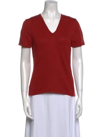 Pre-owned Henri Bendel V-neck Short Sleeve T-shirt In Red