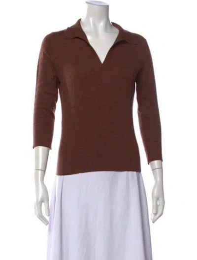 Pre-owned Henri Bendel V-neck Three-quarter Sleeve Polo In Brown