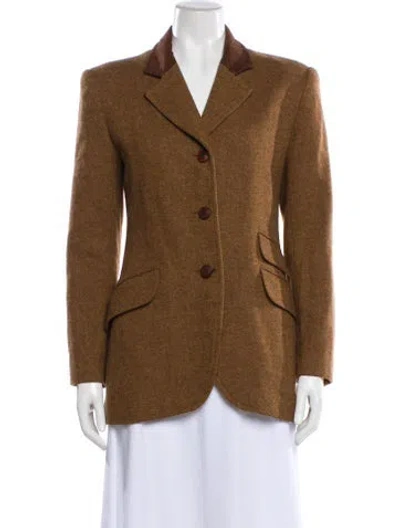 Pre-owned Henri Bendel Wool Plaid Print Blazer In Brown